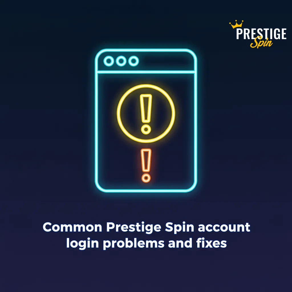 Infographic: Prestige Spin login issues and fixes—wrong password, missing 2FA code, account lock, verification, site errors.