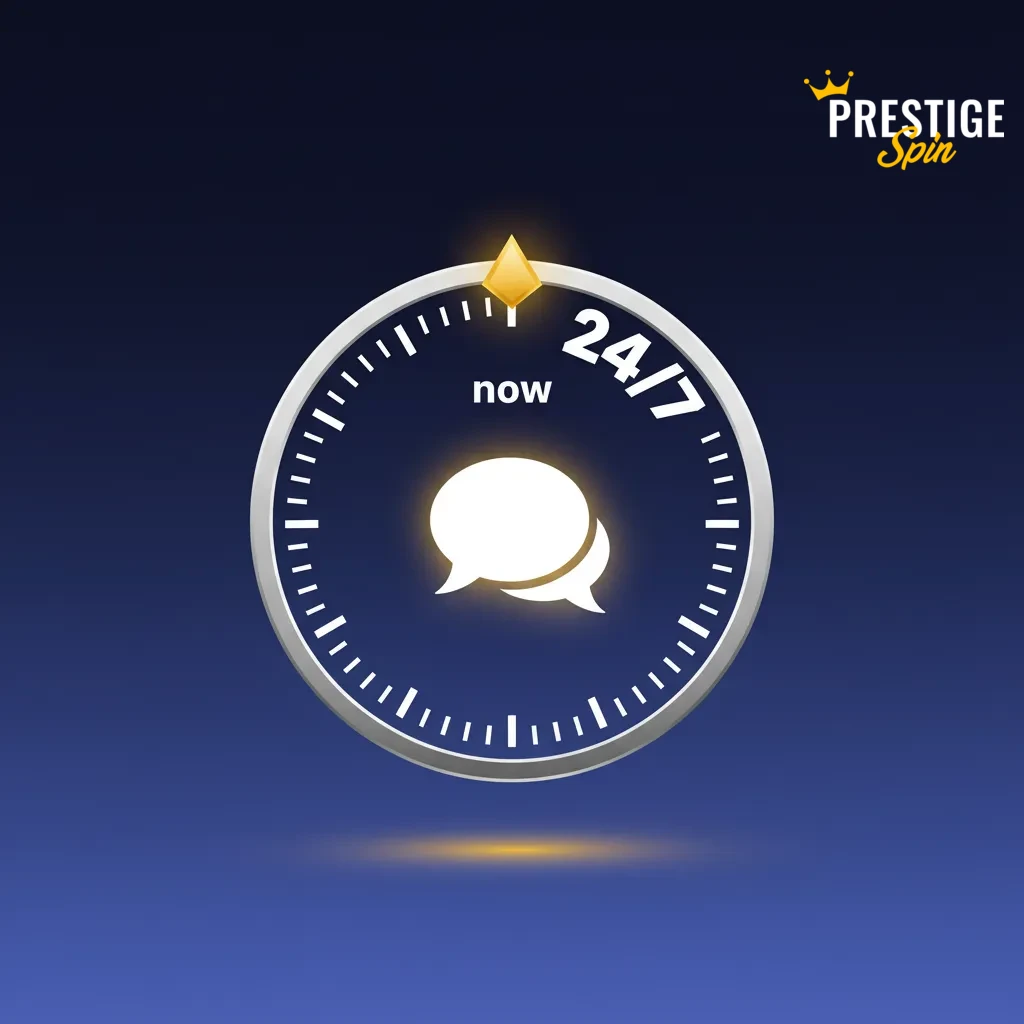 Live chat interface with agent avatar; Prestige Spin 24/7 instant help and real-time troubleshooting.